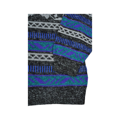 Vintage Knitwear Sweater Retro Pattern Blue Large