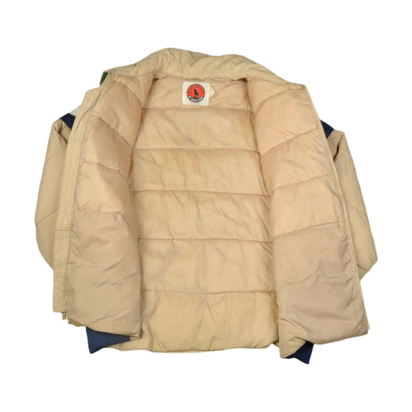 Vintage Padded Jacket Block Colour Beige Large