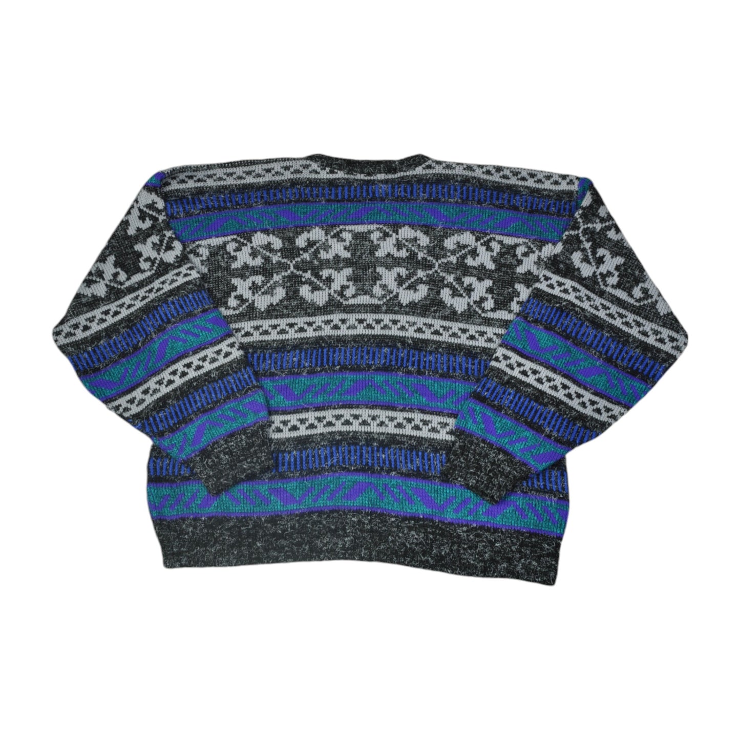 Vintage Knitwear Sweater Retro Pattern Blue Large