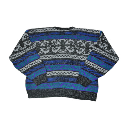 Vintage Knitwear Sweater Retro Pattern Blue Large