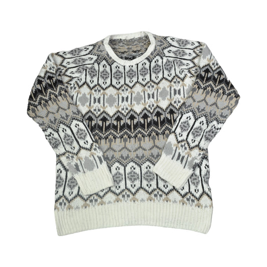 Vintage Crew Neck Knitwear Sweater Retro Pattern Multi Medium