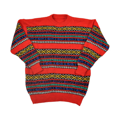 Vintage Knitwear Sweater Retro Pattern Red Ladies Medium