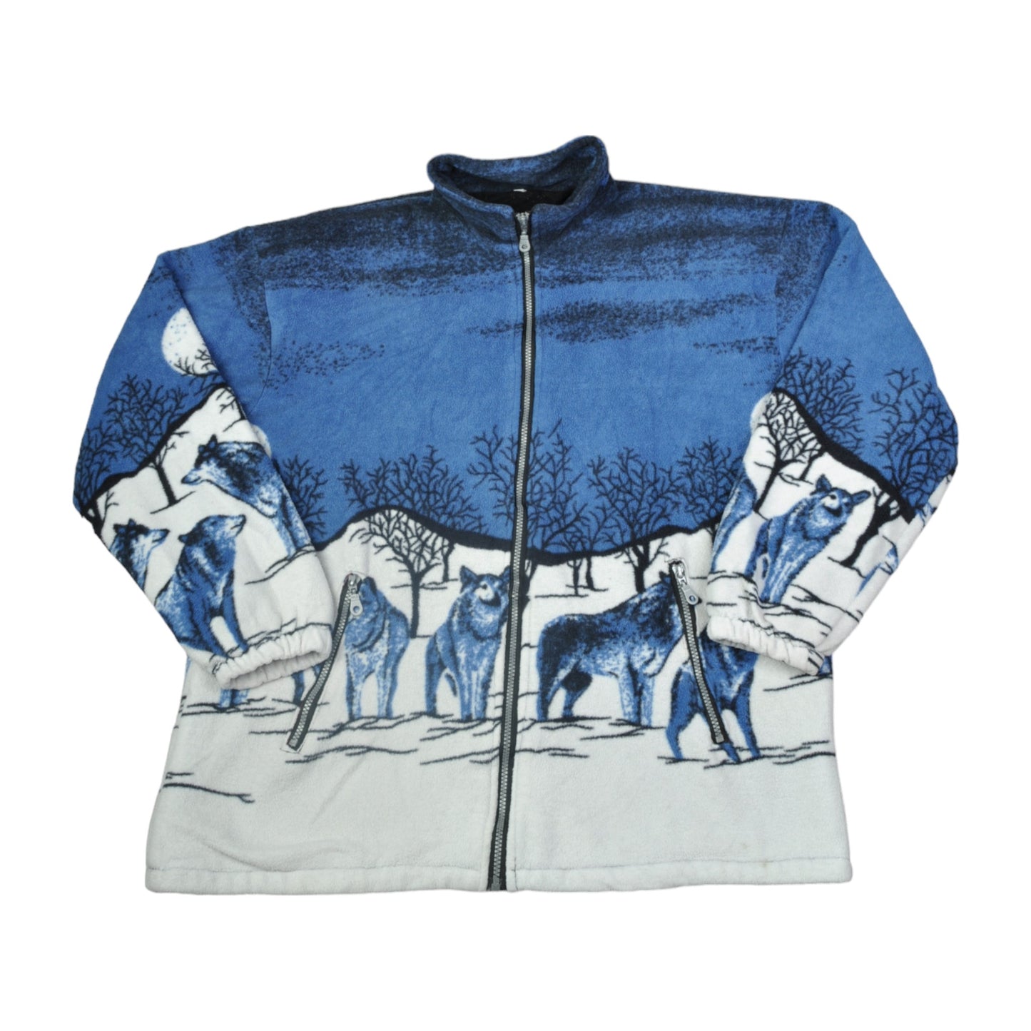 Vintage Jacket Wolf Pattern Blue Large