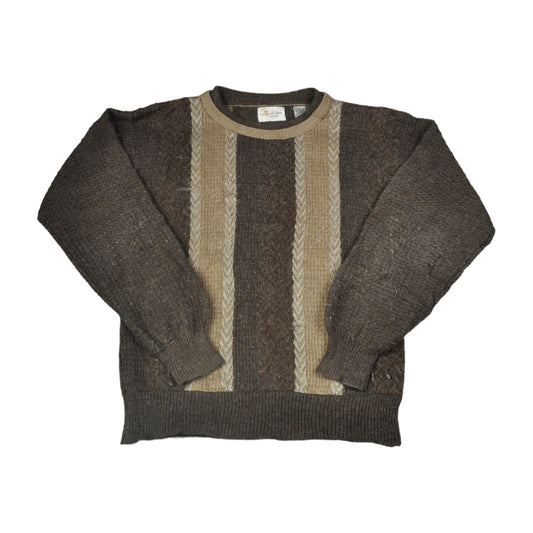 Vintage Crew Neck Knitwear Sweater Retro Pattern Brown Medium