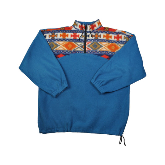 Vintage Fleece 1/4 Zip Retro Pattern Blue Large