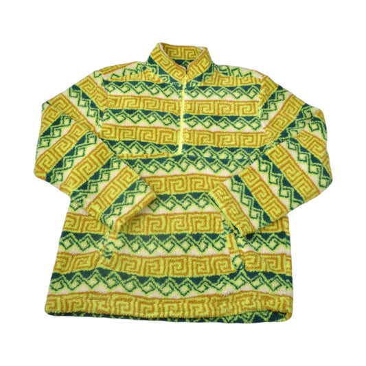 Vintage Fleece 1/4 Zip Retro Pattern Yellow Medium