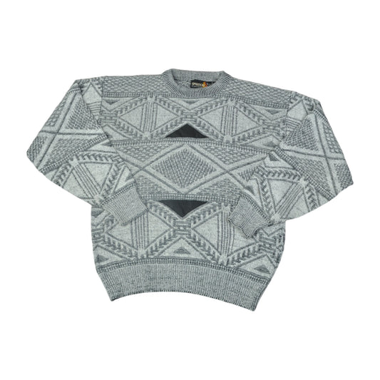 Vintage Knitwear Sweater Retro Pattern Grey Small