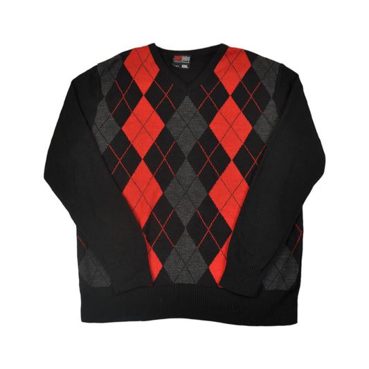 Vintage Argyle Pattern Knitwear Sweater Black/Red Large