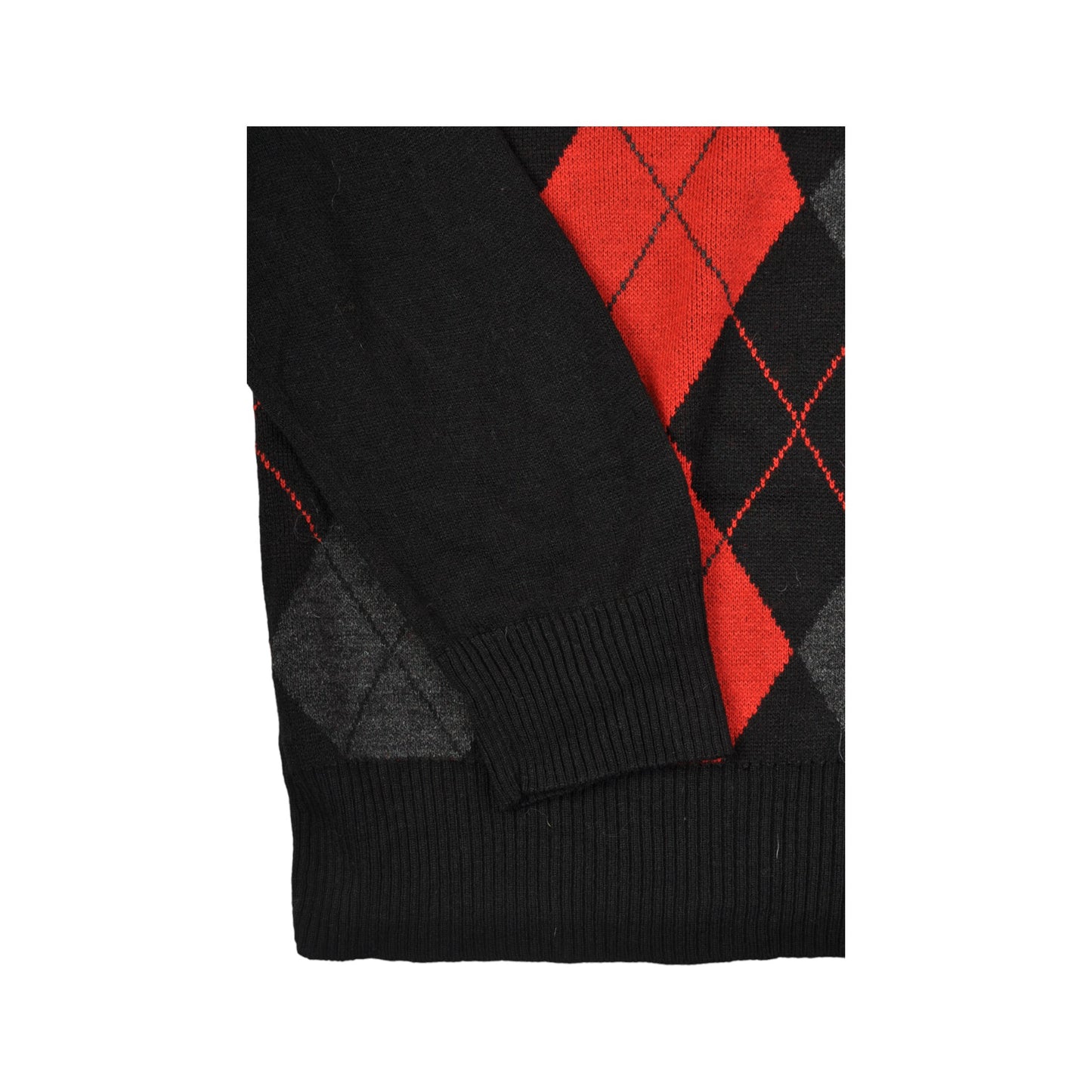 Vintage Argyle Pattern Knitwear Sweater Black/Red Large