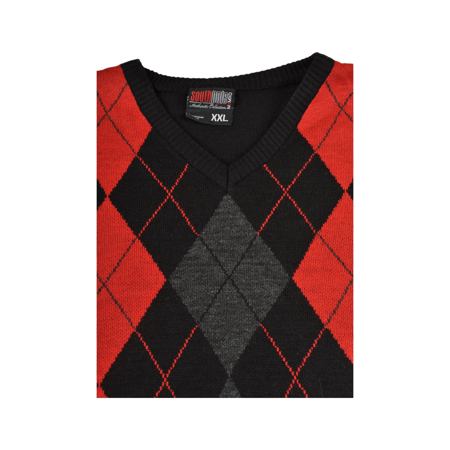 Vintage Argyle Pattern Knitwear Sweater Black/Red Large