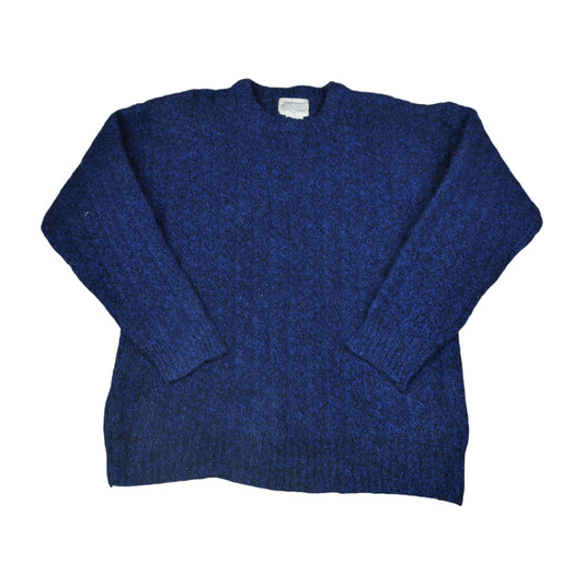 Vintage Crew Neck Strickpullover Retro Muster Blau Damen Medium