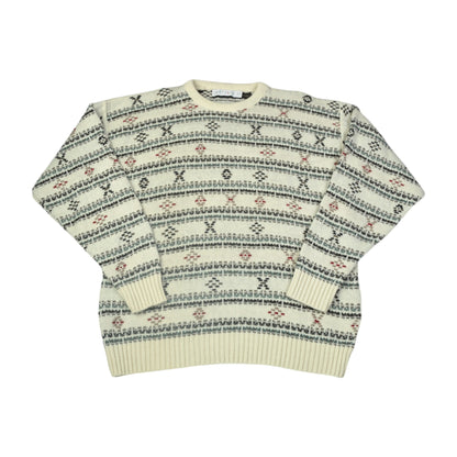 Vintage Knitwear Sweater Retro Pattern Beige Large