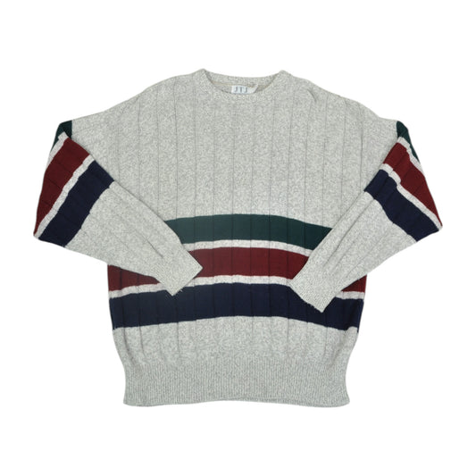 Vintage Knitwear Sweatshirt Stripe Pattern Grey Large