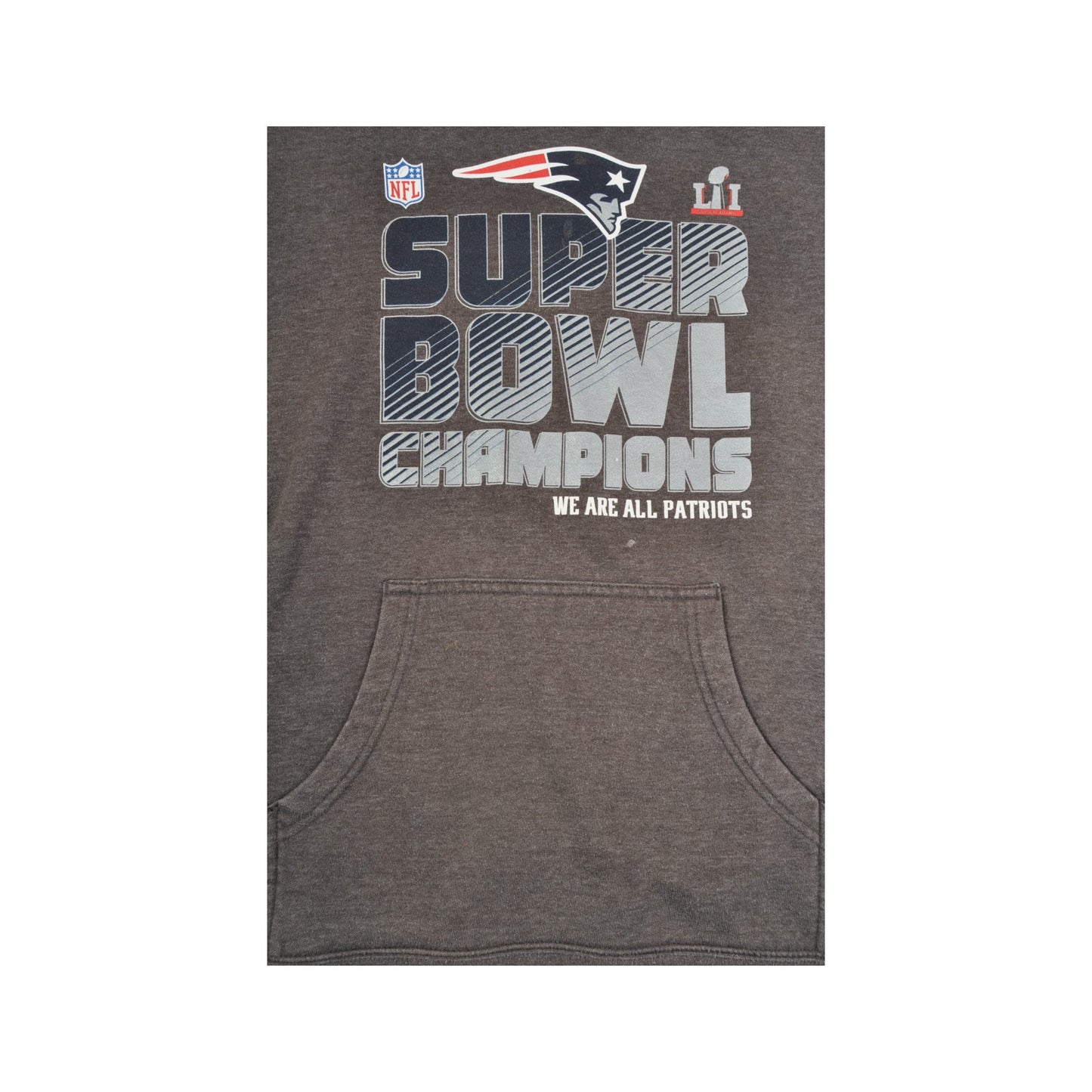 Vintage NFL New England Patriots Super Bowl Hoodie Sweatshirt Grey Medium