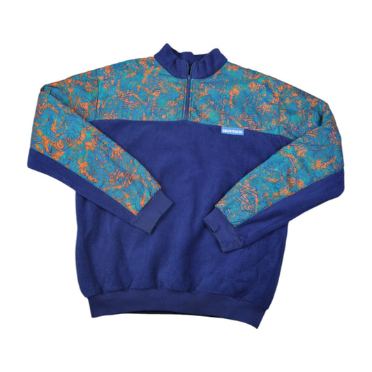 Vintage Decathlon Fleece 1/4 Zip Retro Pattern Blue Large