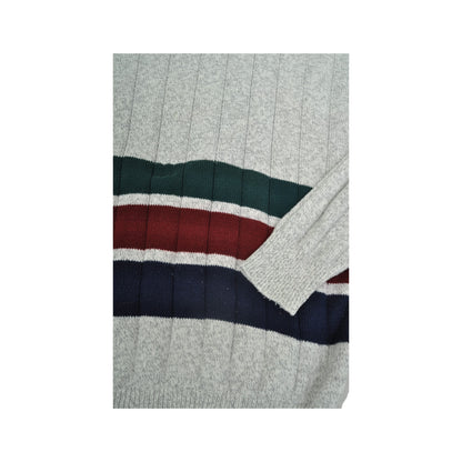 Vintage Knitwear Sweatshirt Stripe Pattern Grey Large