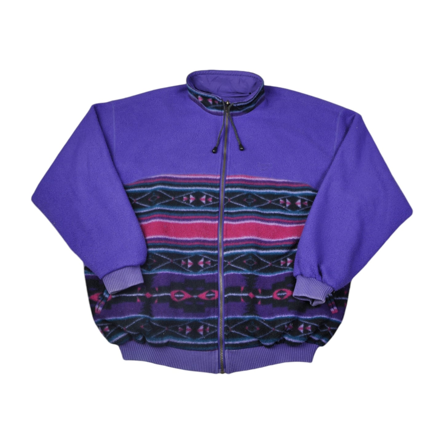 Vintage Fleece 1/4 Zip Retro Pattern Purple XL