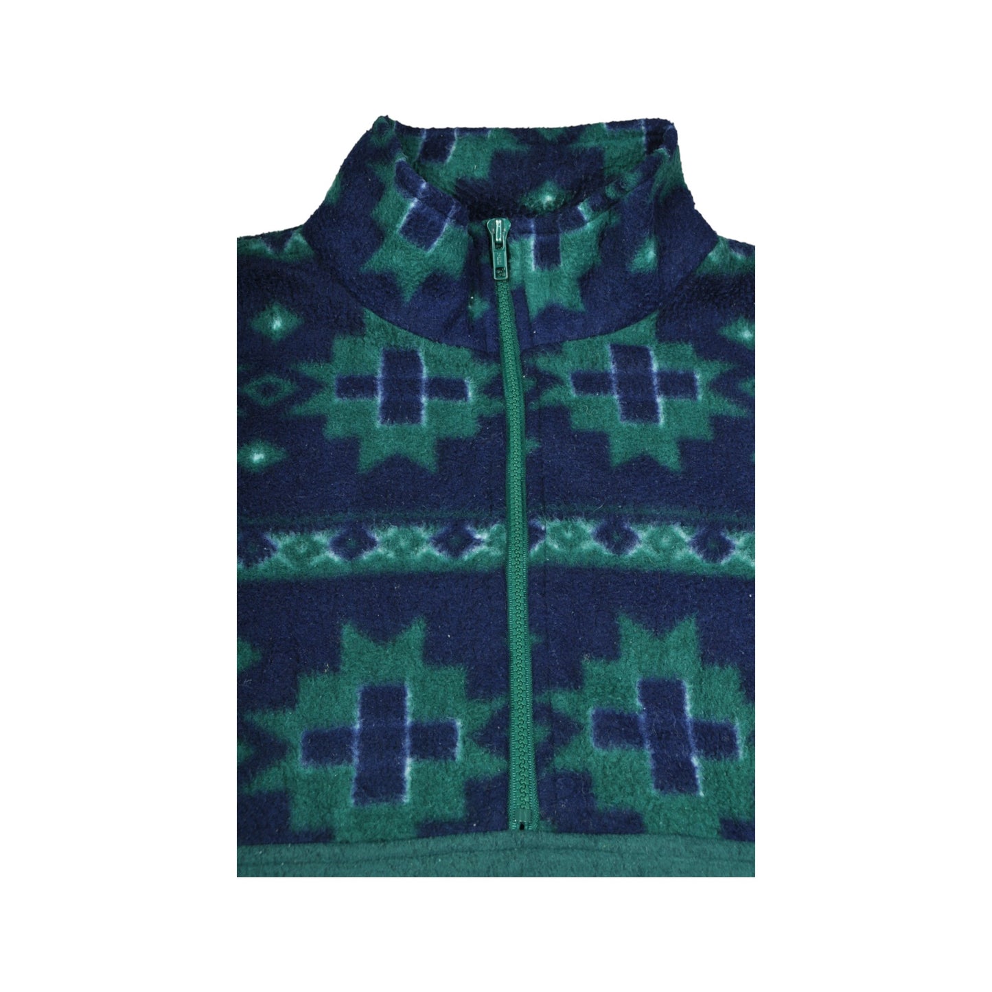 Vintage Fleece 1/4 Zip Retro Pattern Green Medium