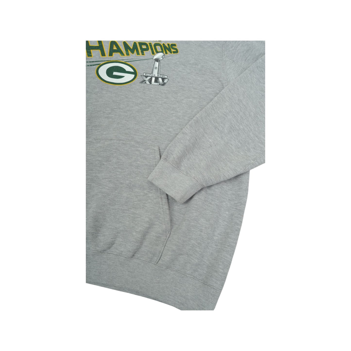 Vintage NFL Super Bowl XLV Champions Green Bay Packers Sweatshirt Hoodie Grey XL