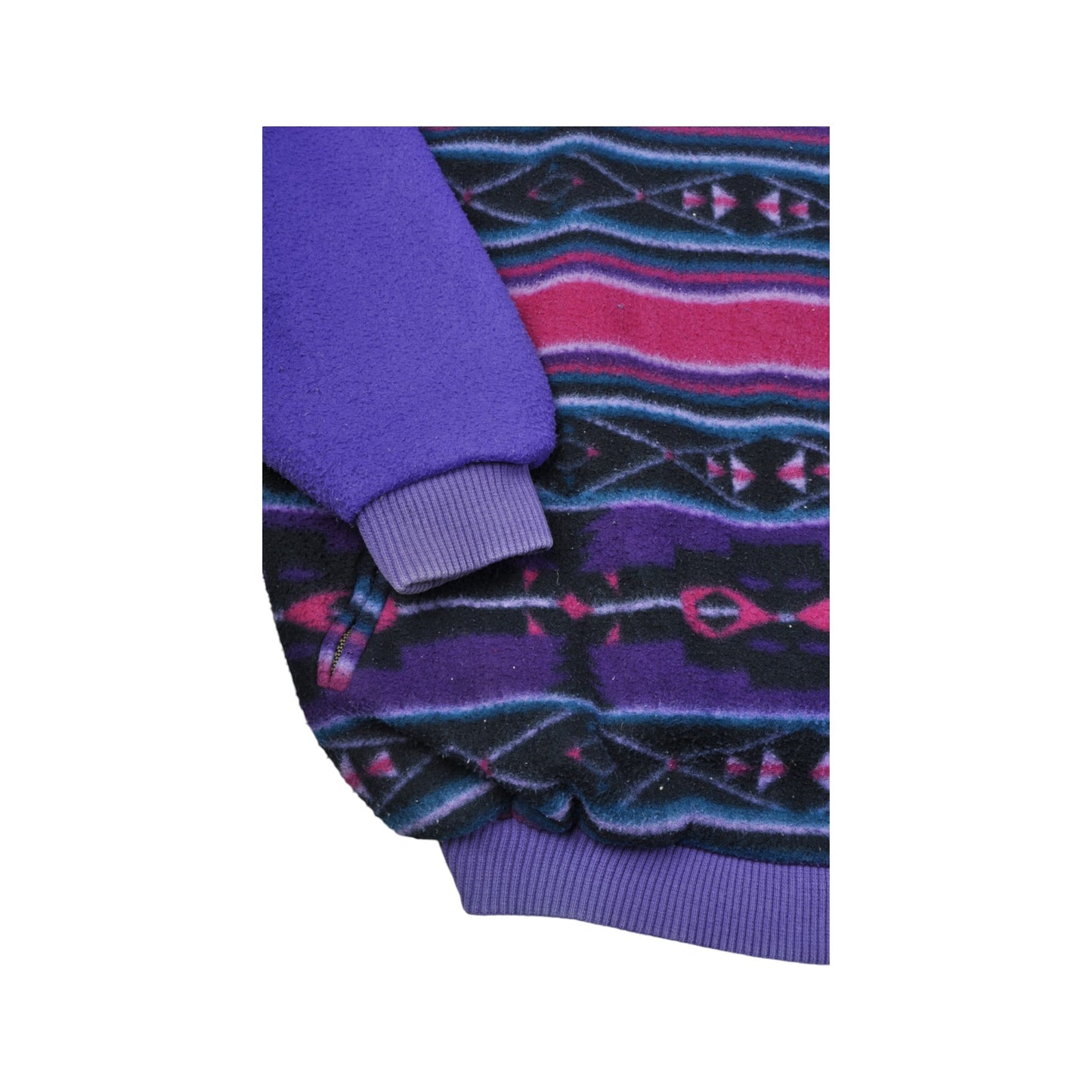 Vintage Fleece 1/4 Zip Retro Pattern Purple XL