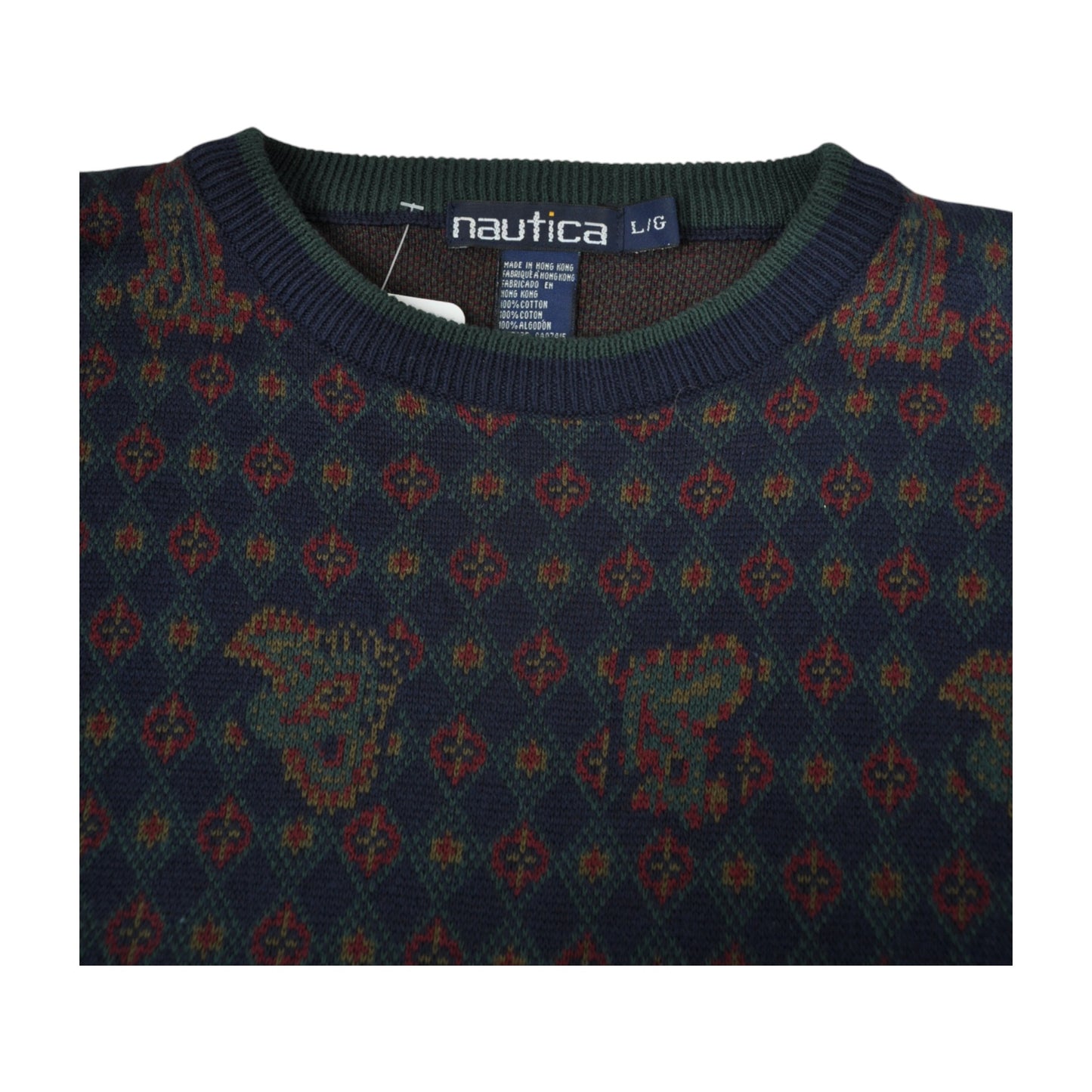 Vintage Nautica Knitwear Sweatshirt Retro Pattern Multi Large