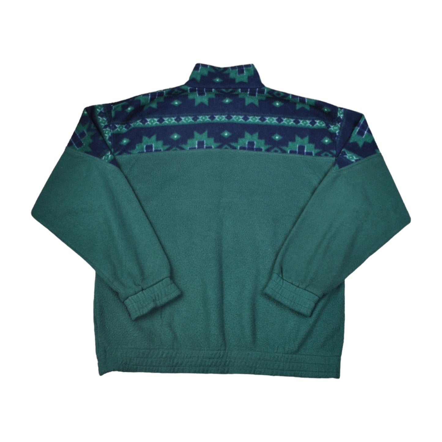 Vintage Fleece 1/4 Zip Retro Pattern Green Medium