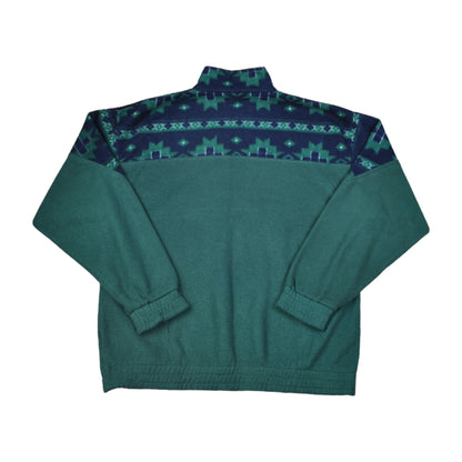 Vintage Fleece 1/4 Zip Retro Pattern Green Medium