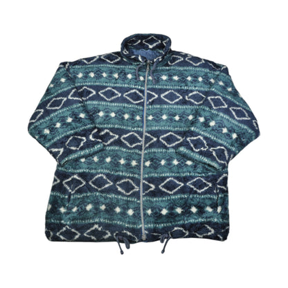 Vintage Fleece Jacket Retro Pattern Blue XL