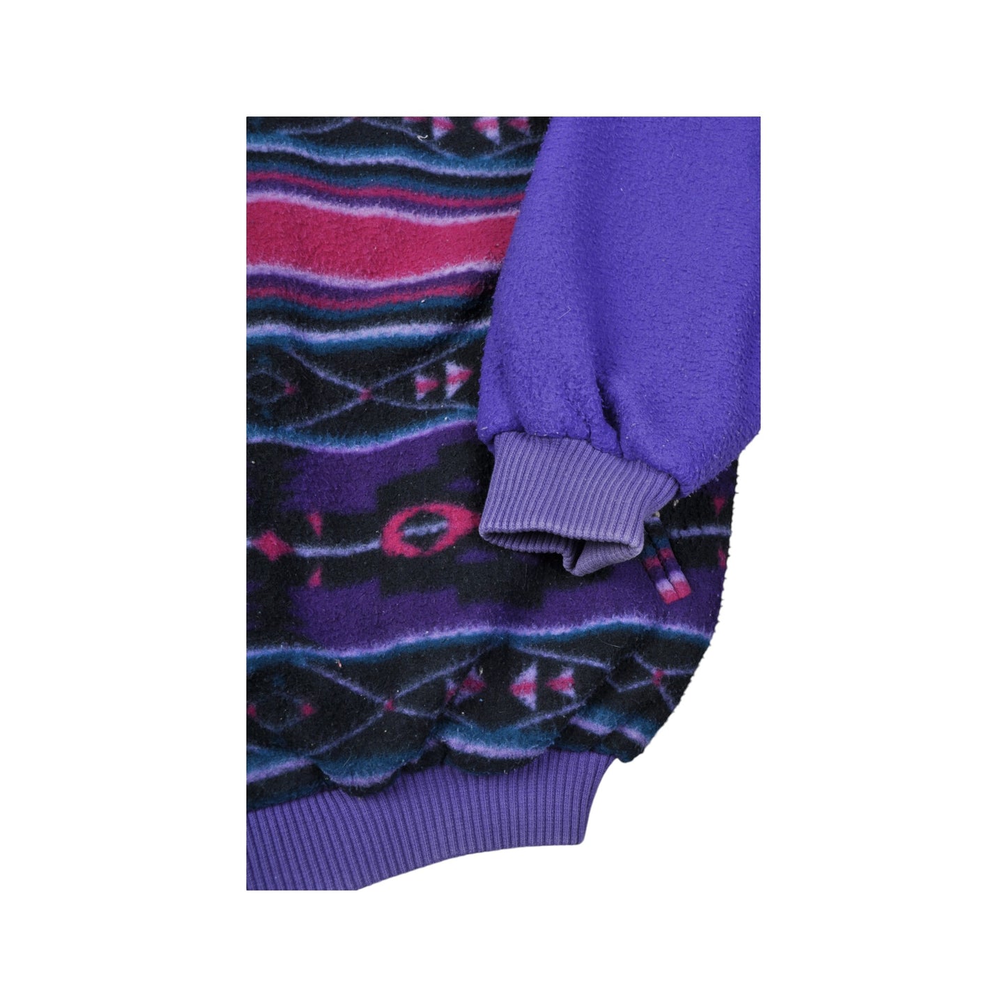 Vintage Fleece 1/4 Zip Retro Pattern Purple XL