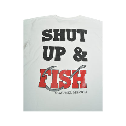 Vintage Shut Up & Fish Cozumel Mexico T-Shirt White Large