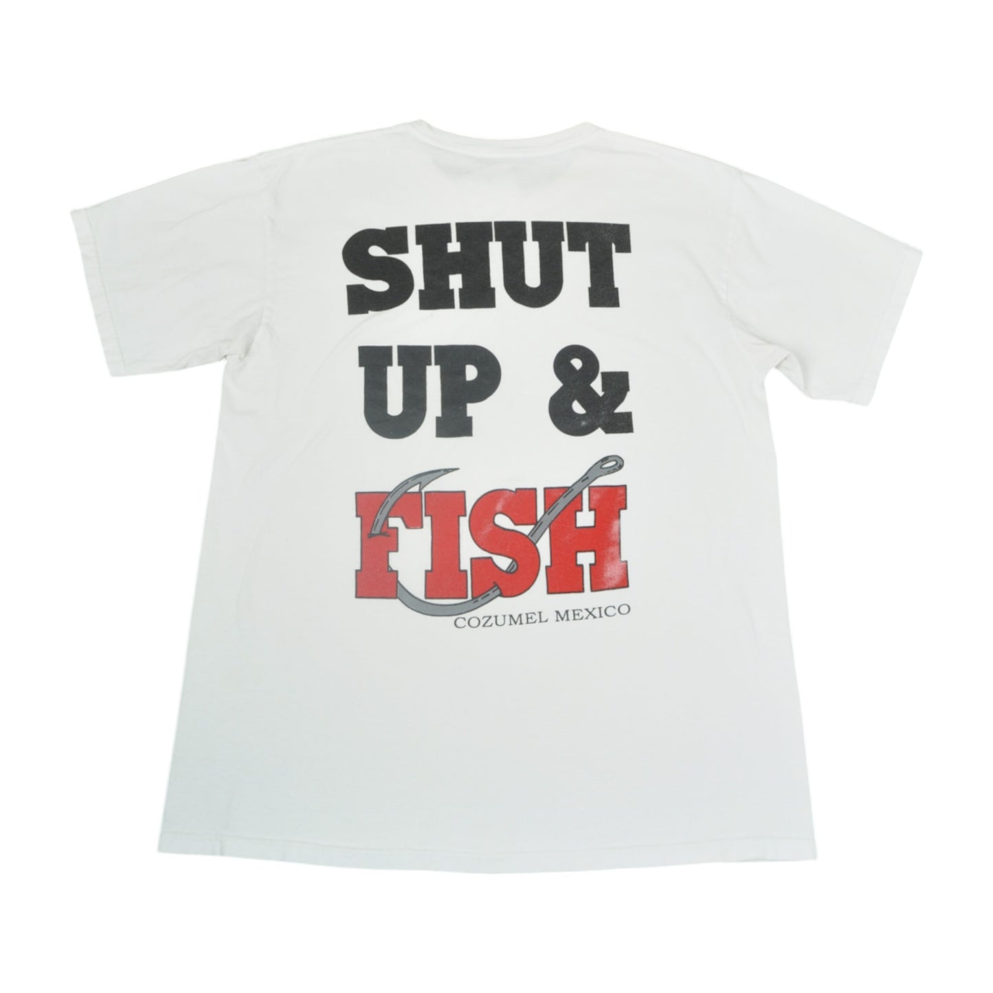 Vintage Shut Up & Fish Cozumel Mexico T-Shirt White Large