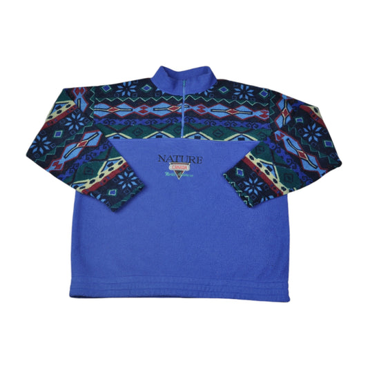 Vintage Canada Fleece 1/4 Zip Retro Pattern Blue Medium