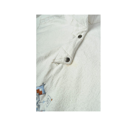 Vintage Fleece 1/4 Zip Retro Pattern White Ladies Large