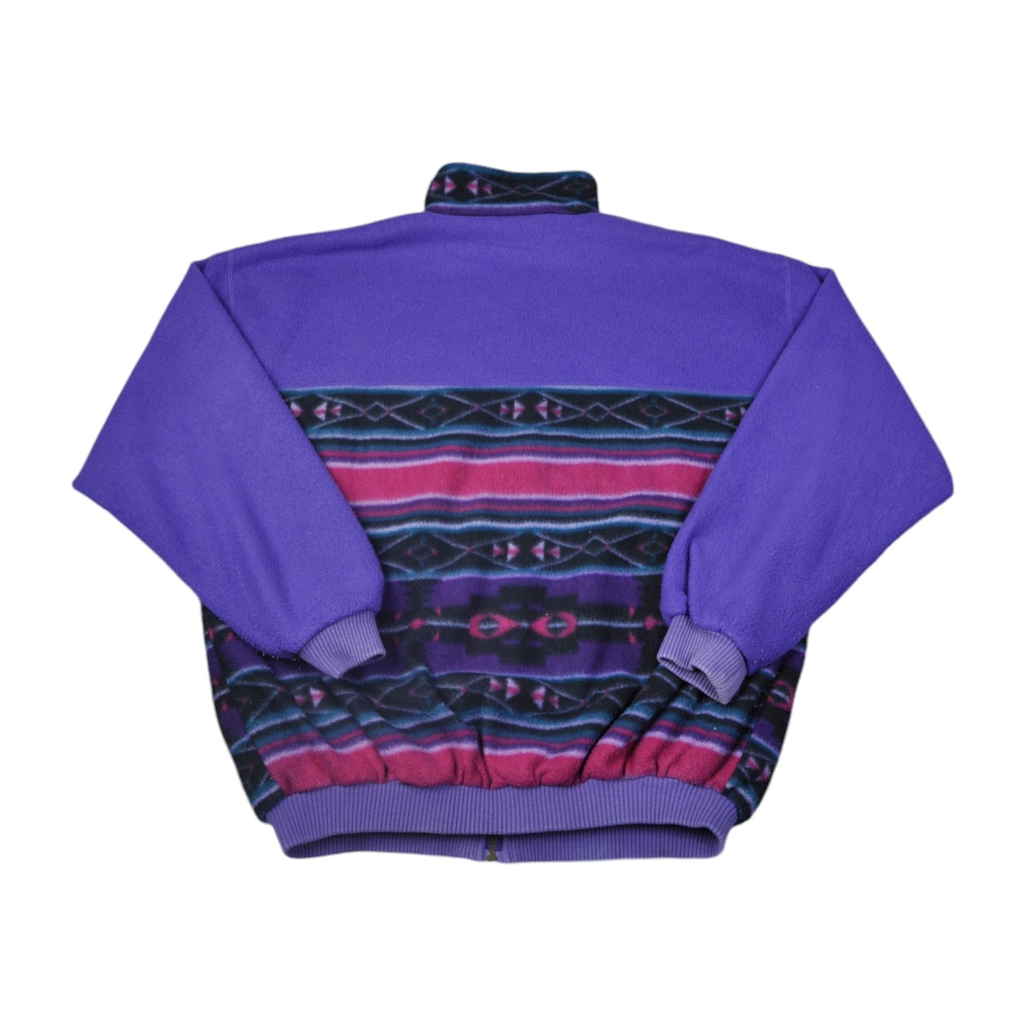 Vintage Fleece 1/4 Zip Retro Pattern Purple XL