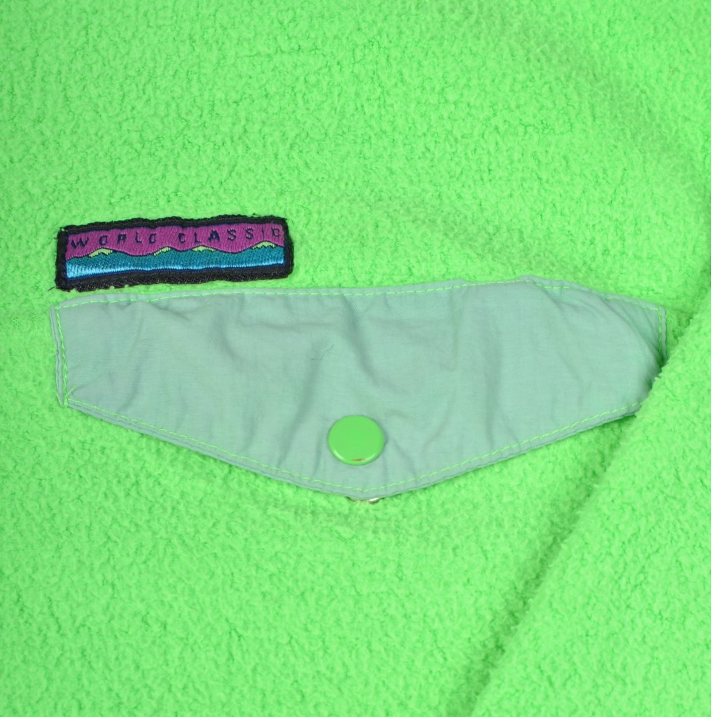 Vintage Fleece 1/4 Press Stud Block Colour Lime Green Medium