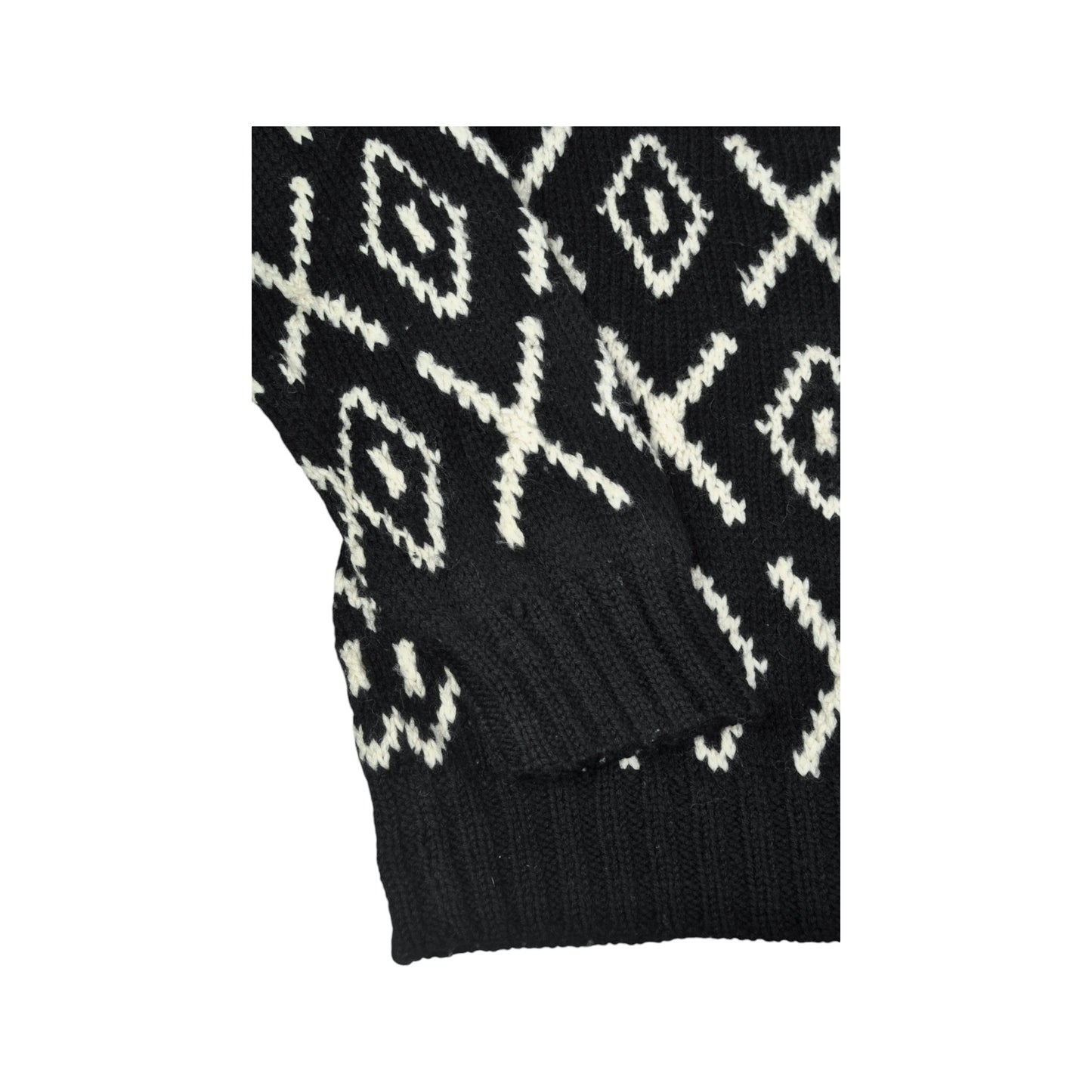 Vintage Knitwear Sweater Diamonds and Crosses Pattern Black Large