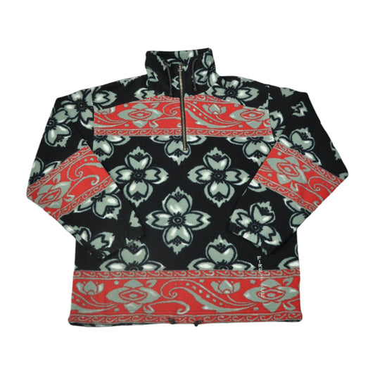 Vintage Fire and Ice Fleece 1/4 Zip Retro Pattern Black Large