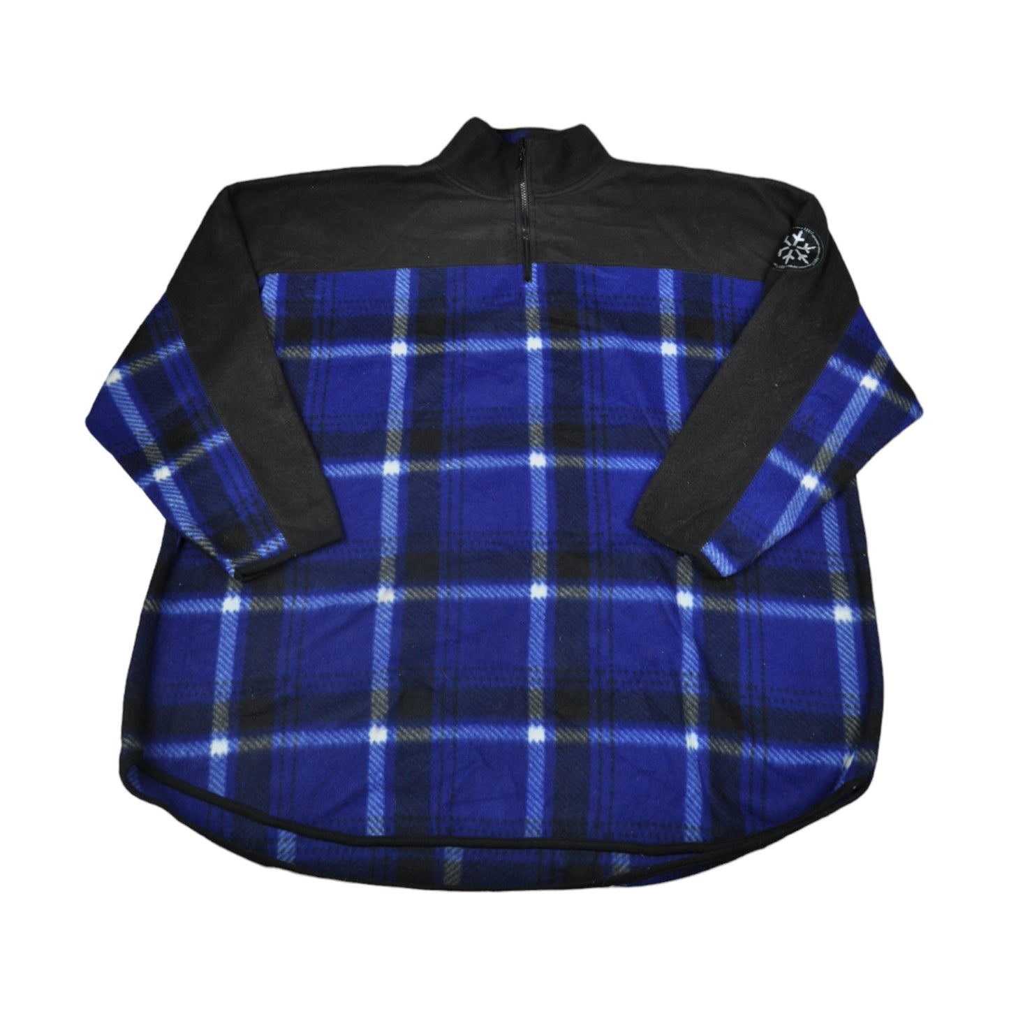 Vintage Fleece 1/4 Zip Checked Pattern Blue XXXL