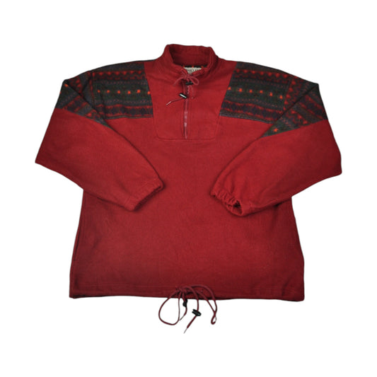 Vintage Fleece 1/4 Zip Retro Pattern Red Medium