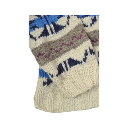 Vintage Knitwear Wool Sweater Scandi Pattern Cream/Blue Ladies Large