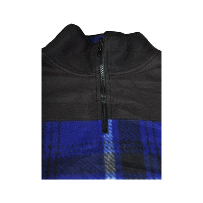 Vintage Fleece 1/4 Zip Checked Pattern Blue XXXL