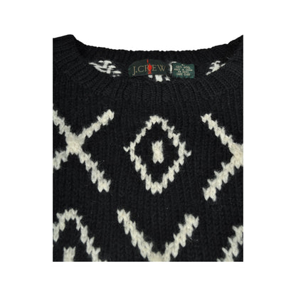 Vintage Knitwear Sweater Diamonds and Crosses Pattern Black Large