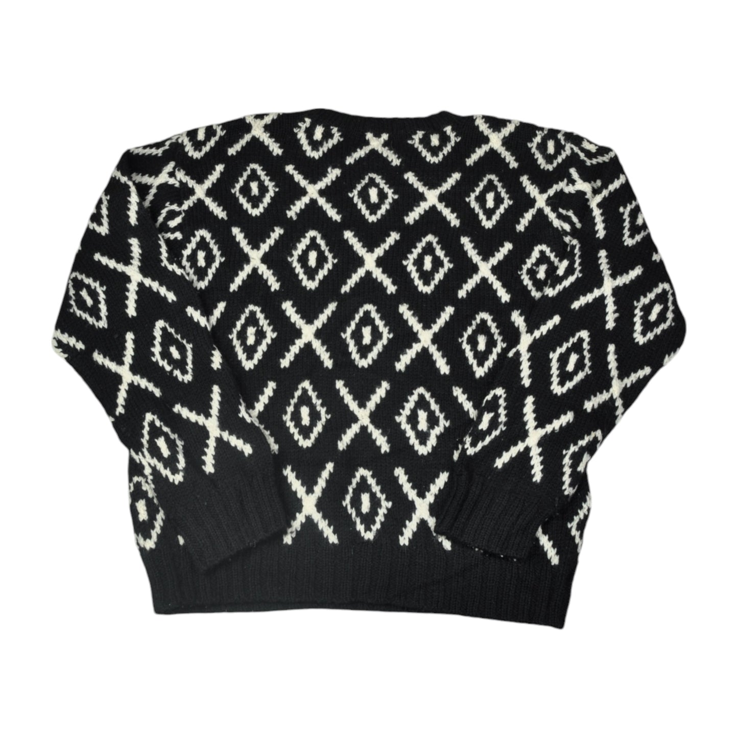 Vintage Knitwear Sweater Diamonds and Crosses Pattern Black Large