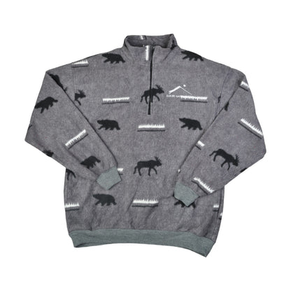 Vintage Fleece 1/4 Zip Moose Print Grey XXL