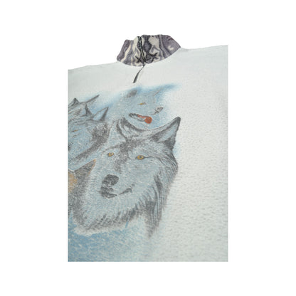 Vintage Fleece 1/4 Zip Wolf Pattern White Ladies Medium