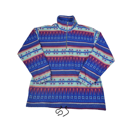 Vintage Fleece 1/4 Zip Retro Pattern Blue Medium