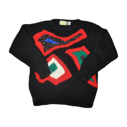 Vintage Knitwear Sweater Retro Pattern Black Ladies Small