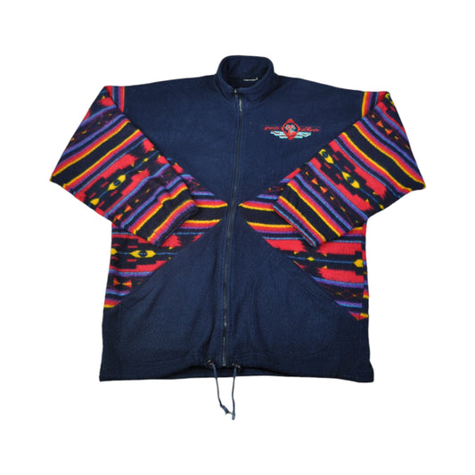 Vintage Jacket Fleece Retro Pattern Blue Large