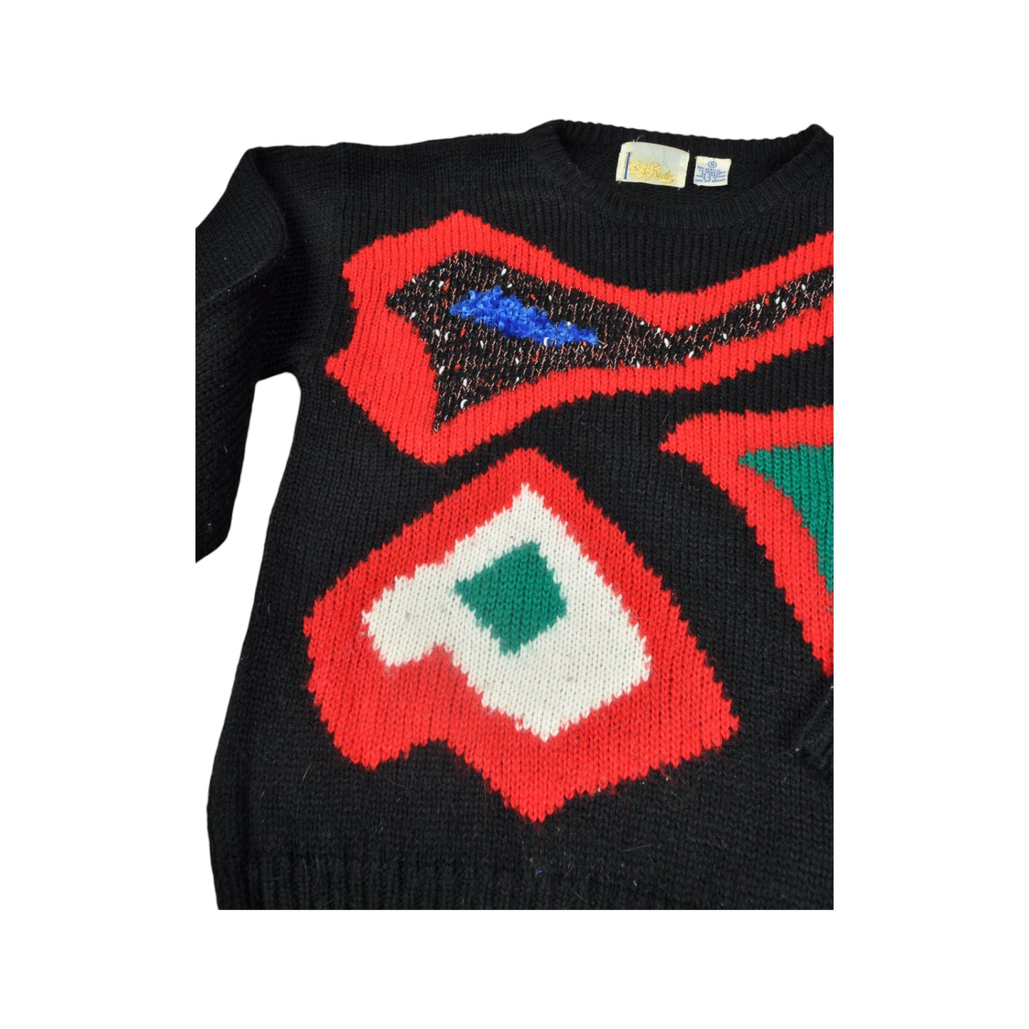 Vintage Knitwear Sweater Retro Pattern Black Ladies Small