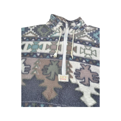 Vintage Fleece 1/4 Zip Retro Pattern Multi Medium